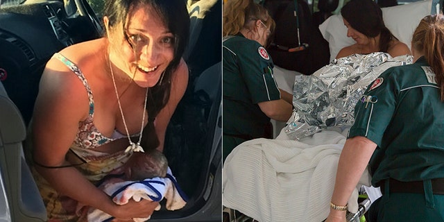 An Australian woman was forced to give birth by the side of the road after leaving too late to get to the hospital.