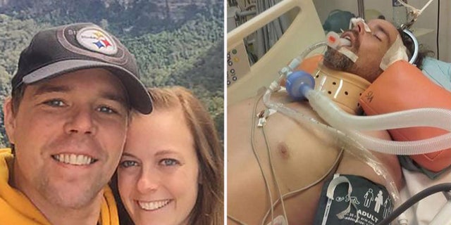 Jeff Swedenhjelm, 40, is paralyzed from the chest down after falling 33 feet from a roof.