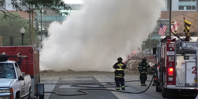 The scene after a steam pipe explosion in Baltimore.