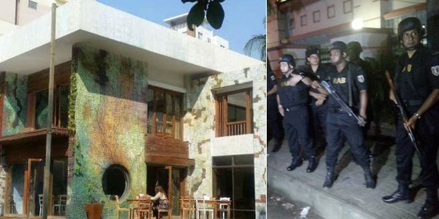 The restaurant, at left, is popular with Americans. As the hostage situation unfoded, a heavy police presence gathered.