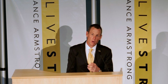 Jan. 19, 2009: This file photo shows Lance Armstrong speaking during the launch of the Livestrong Global Cancer campaign Royal Adelaide Hospital in Adelaide, Australia.
