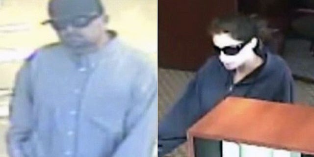 These images taken from surveillance footage show the so-called 'Criss-Cross Bandits'.