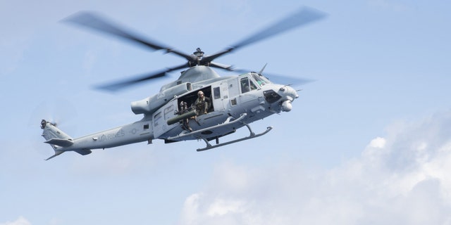 File photo - A UH-1Y Venom, assigned to the "Gunfighters" of Marine Light Attack Helicopter Squadron (HMLA) 369, approaches the flight deck of the amphibious assault ship USS Bonhomme Richard (LHD 6).