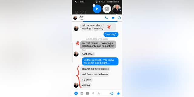 A message between Canon and Barton showing what Canon said was an inappropriate comment.