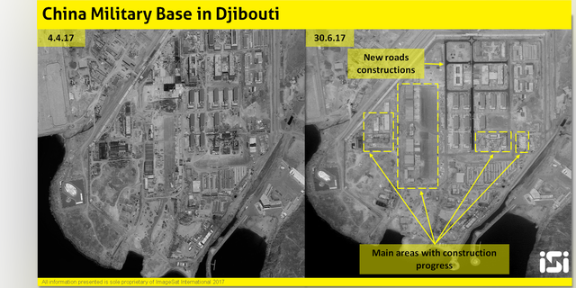 Satellite images of construction of a Chinese military base in Africa.