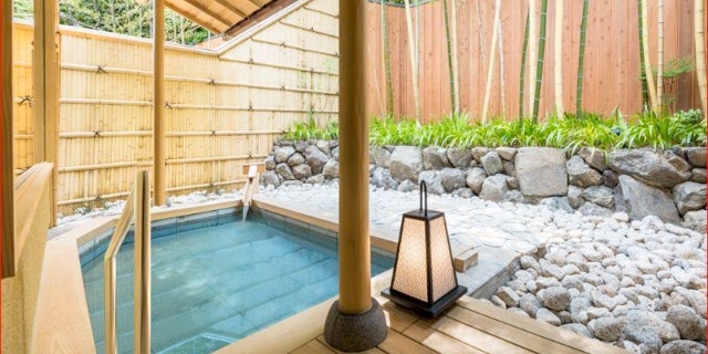 A private Japanese bath outside each room at the Suiran in Kyoto.