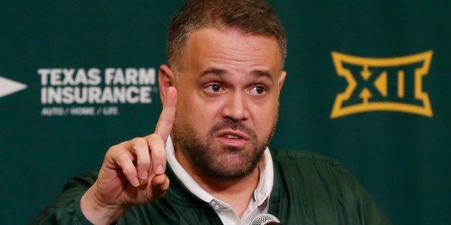 In this Feb. 1, 2017 file photo, Baylor head football coach Matt Rhule talks with reporters at a NCAA college news conference during national signing day in Waco, Texas.