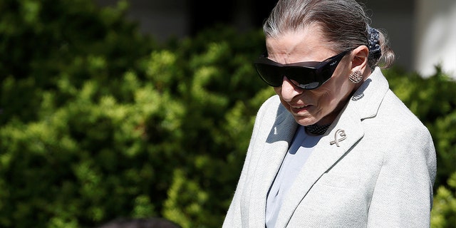 Associate Supreme Court Justice Ruth Bader Ginsburg arrives for the swearing in ceremony of Judge Neil Gorsuch in the Rose Garden of the White House in Washington, U.S., April 10, 2017.