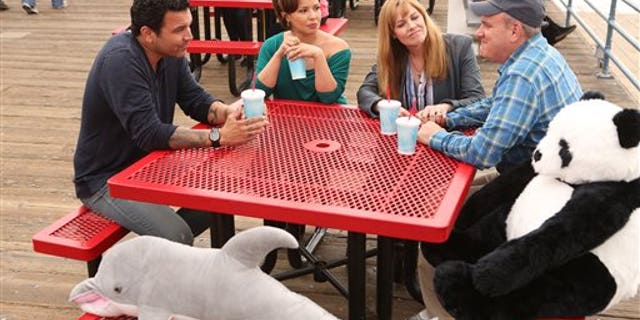 Ricardo Chavira, Justina Machado, Mary McCormack and Mike O'Malley in "Welcome to the Family."