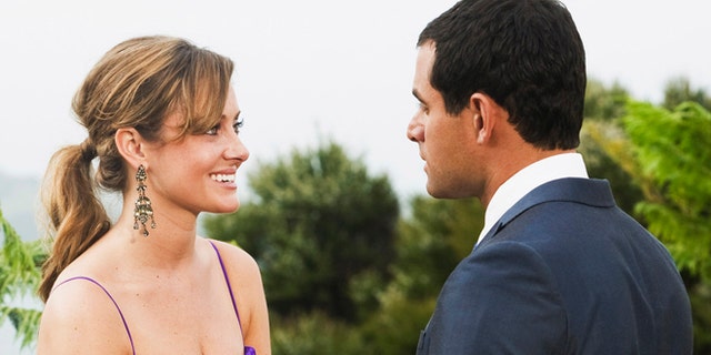 In this file image originally released by ABC, Jason Mesnick, right, is shown with Molly Malaney on the season finale of "The Bachelor," airing Monday, March 2, 2009 on ABC.