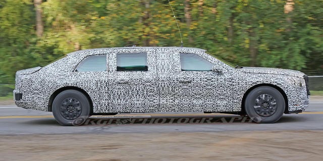 The prototype is covered in a black and white camouflage wrap to hide its styling details until its official unveiling.