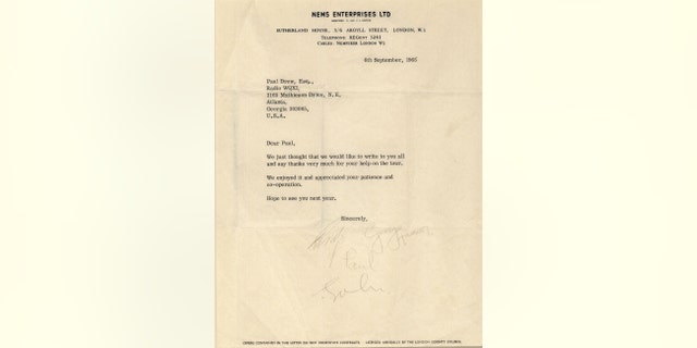 Th e letter signed by the Beatles that was sent to Atlanta DJ Paul Drew (Henry Aldridge & Son)