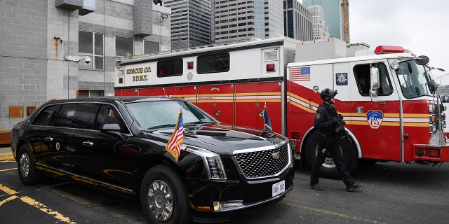 The limo rides on commercial truck wheels and appears to use the same headlights as a Cadillac Escalade SUV.