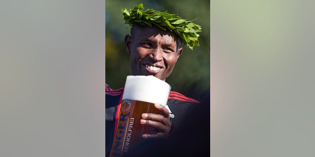 Medalists at the Berlin Marathon, like Geoffrey Mutai of Kenya, seen here in 2012, are often given non-alcoholic beer upon completion of the event.