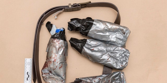An undated handout photo issued by the Metropolitan Police, London, and made available on Sunday June 11, 2017 of a fake suicide belt worn by one of the London Bridge attackers in the attacks of Saturday June 3 which killed several people and wounded dozens more.