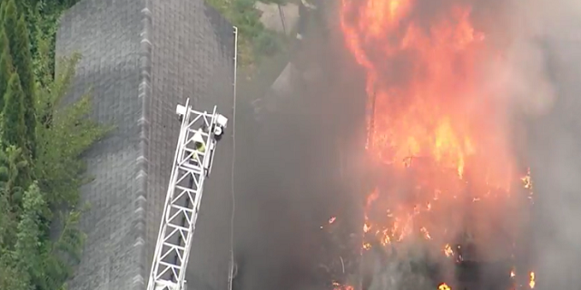 Bensalem home engulfed by flames. (SKYFOX)