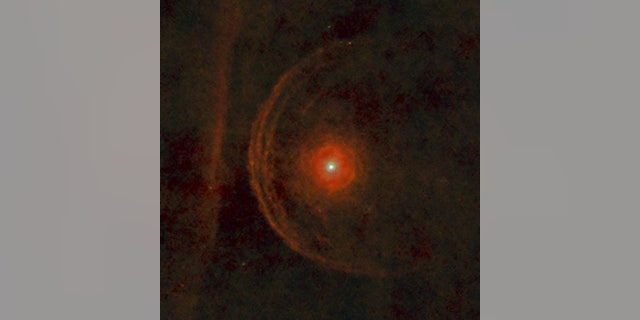 This composite photo of the red supergiant star Betelgeuse combines images captured by the Herschel Space Telescope in wavelengths of 70, 100 and 160 microns.