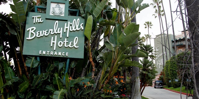 April 25, 2012. The entrance to the Beverly Hills Hotel is seen in Beverly Hills, Calif.