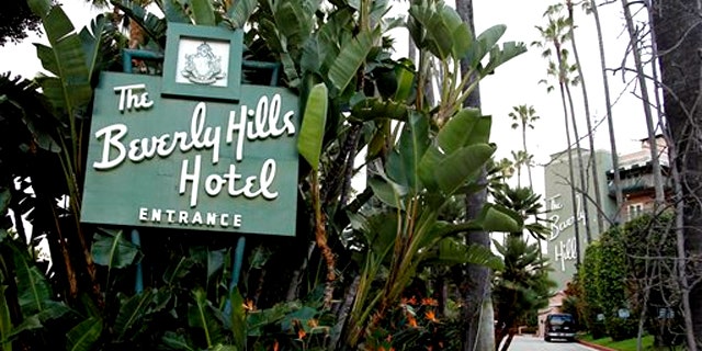 April 25, 2012: The entrance to the Beverly Hills Hotel, which is celebrating its 100th anniversary this year.