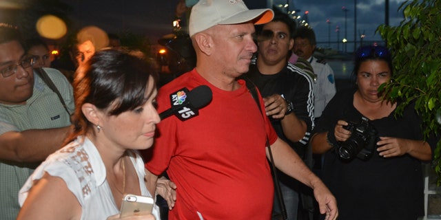 Hugo Carvajal arrives at the Queen Beatrix International Airport in Oranjestad, Aruba, Sunday July 27, 2014.