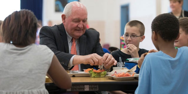 May 1, 2017: Agriculture Secretary Sonny Perdue eats lunch with students at the Catocin Elementary School in Leesburg, Va.