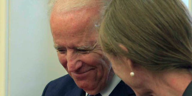 WASHINGTON, DC - AUGUST 4: Vice President Joe Biden and U.S. Ambassador to the United Nations Samantha Power listen as President Barack Obama meets with United Nations Secretary-General Ban Ki-moon in the Oval Office on August 4, 2015 in Washington, DC. Obama and Ban Ki-moon discussed a range of issues including climate change and the conflict in the Middle East. (Photo by Dennis Brack-Pool/Getty Images)