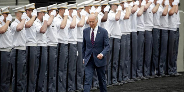 Vice President Joe Biden arrives for a graduation and commissioning ceremony at the U.S. Military Academy on Saturday, May 21, 2016, in West Point, N.Y.
