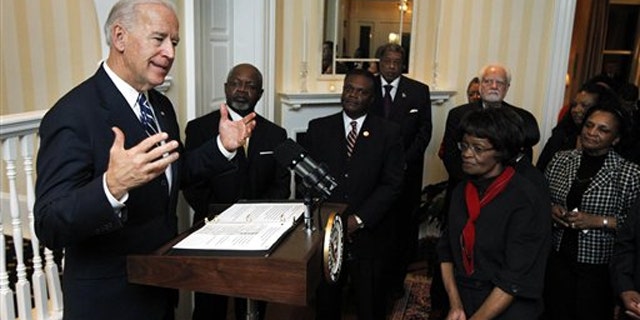 Vice President Biden speaks to guests in his official residence at the Naval Observatory in Washington Feb. 15 in honor of Black History Month.