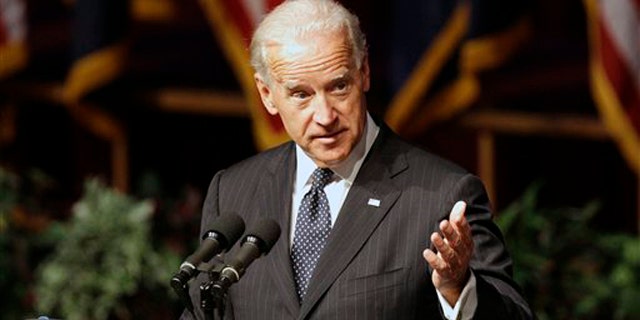 Vice President Joe Biden is shown speaking during funeral services for former U.S. Sen. Ted Stevens Aug. 18 in Anchorage, Alaska. (AP Photo)