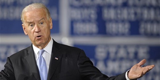 Vice President Biden gestures while speaking at Howard High School of Technology in Wilmington, Del., March 21.