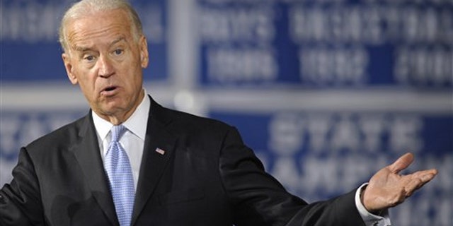 Vice President Biden gestures while speaking at Howard High School of Technology in Wilmington, Del., March 21.