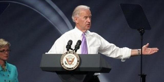 Vice President Joe Biden addresses Dow Chemical, Dow Kokam employees, members of the public and the media during the Dow Kokam battery plant groundbreaking in Midland, Mich. Monday June 21, 2010. The plant will make lithium-ion battery packs for hybrid and electric vehicles, and will provide 700 to 800 "green-collar jobs" and hundreds more for construction workers. Gov. Jennifer Granholm is seen at left. (AP Photo/ Bay City Times, Michael Randolph)
