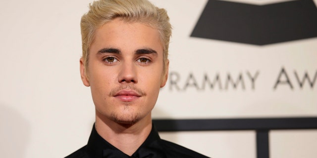 February 15, 2016. Singer Justin Bieber arrives at the 58th Grammy Awards in Los Angeles.