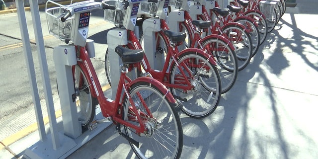 A bike station in downtown El Paso. It's one of 16 stations with total 160 bikes.
