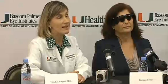 Dr. Ninel Gregori (left) of Bascom Palmer Eye Institue with patient Carmen Torres (right).