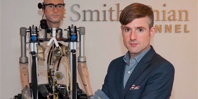 In this Wednesday, Oct. 9, 2013 photo provided by Showtime, Bertolt Meyer, a social psychologist for the University of Zurich, poses for a photo in New York. Meyer is the face of the the Bionic Man and is featured in the Smithsonian Channel original documentary, "The Incredible Bionic Man."