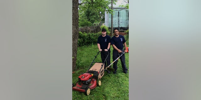 Birmingham Firefighters Tommy Carter and Timothy Kennedy helped mow the law of a military veteran after he was transported to the hospital with chest pains.