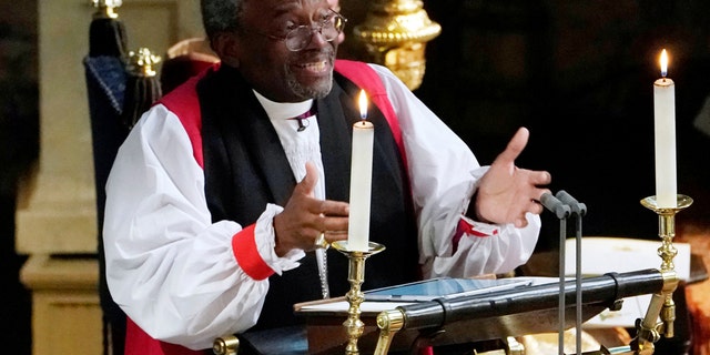 The Most Rev. Bishop Michael Curry, primate of the Episcopal Church, gives an address during the wedding of Prince Harry and Meghan Markle in St. George's Chapel at Windsor Castle in Windsor, Britain, May 19, 2018.