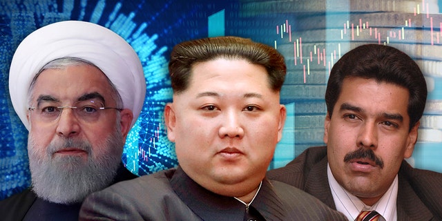 Countries including Iran (leader Hassan Rouhani left), North Korea (Kim Jong-un center) and Venezuela (Nicolas Maduro) are tuing to cryptocurrencies to circumvent U.S. sanctions