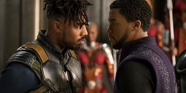 Michael B. Jordan and Chadwick Bosman in 'Black Panther.'