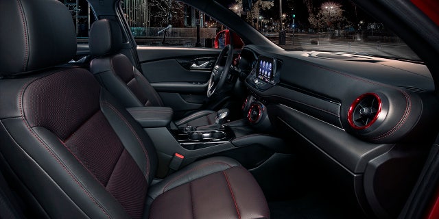 The 2019 Chevrolet Blazer RS interior features a driver-centric interior along with red accents and trim.
