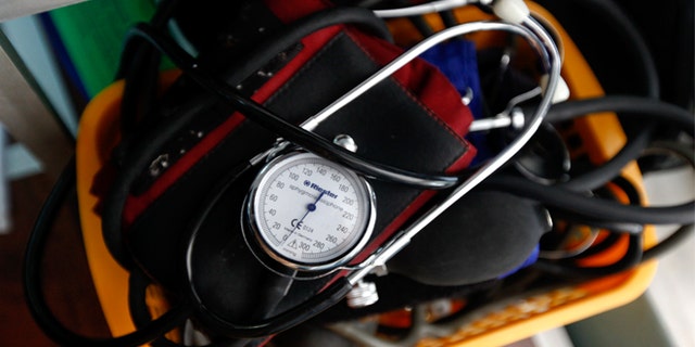 A blood-pressure machine is seen inside a basket with other medical devices (REUTERS/Yorgos Karahalis).