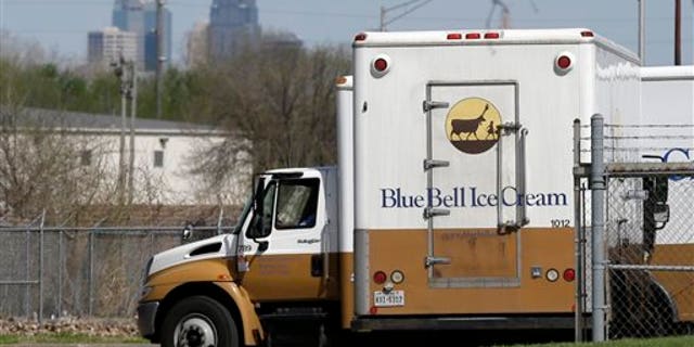 FILE - In this April 10, 2015 file photo, Blue Bell delivery trucks are parked at the creamery's location in Kansas City, Kansas. (AP Photo/Orlin Wagner, File)