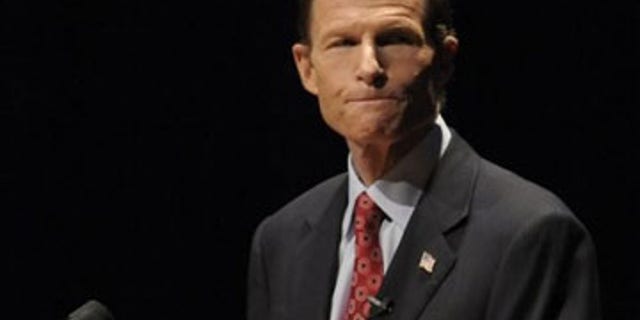 Attorney General Richard Blumenthal is shown at a Democratic debate at the Lincoln Theater on the University of Hartford campus in West Hartford, Conn., March 1. (AP Photo)