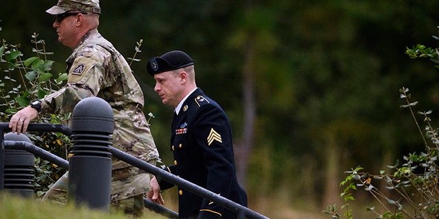 Oct.16, 2017: Sgt. Bowe Bergdahl, right, arrives for a motions hearing at Fort Bragg, N.C.