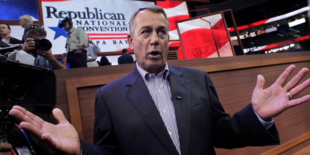 Aug. 27, 2012: House Speaker John Boehner of Ohio speaks on the floor of the Republican National Convention in Tampa, Fla.