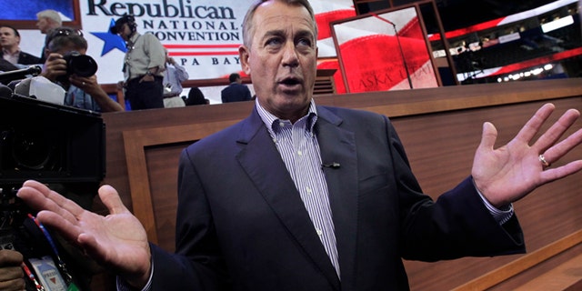 Aug. 27, 2012: House Speaker John Boehner of Ohio speaks on the floor of the Republican National Convention in Tampa, Fla.