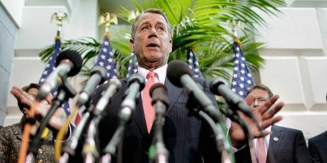 Speaker of the House John Boehner (R-OH) (C) is joined by other members of the House GOP leadership.