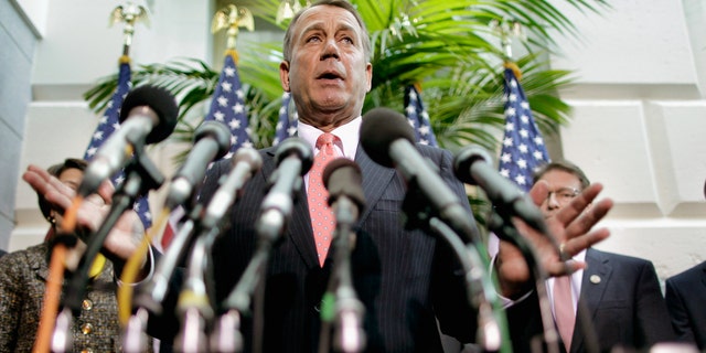 Speaker of the House John Boehner (R-OH) (C) is joined by other members of the House GOP leadership.