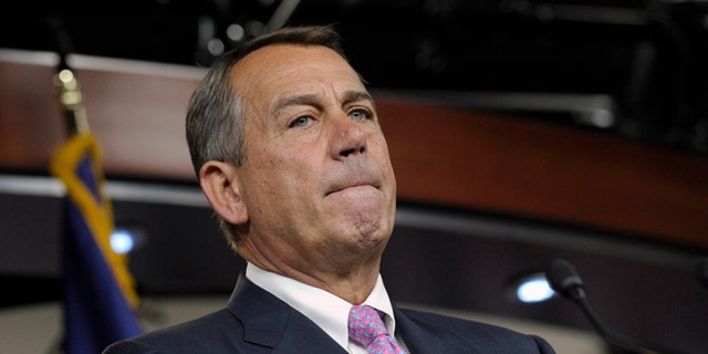 June 27, 2013: House Speaker John Boehner pauses during a news conference on Capitol Hill in Washington.